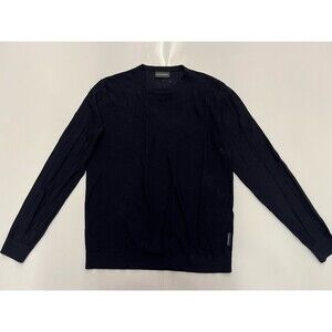 Emporio Armani Sweater Mens L Black Virgin Wool Knit Crewneck Logo Pullover